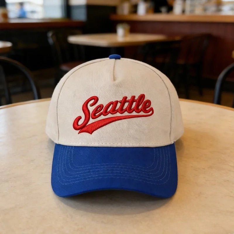 Personalized Custom Text Embroidery Cap Vintage Style Seattle Hat