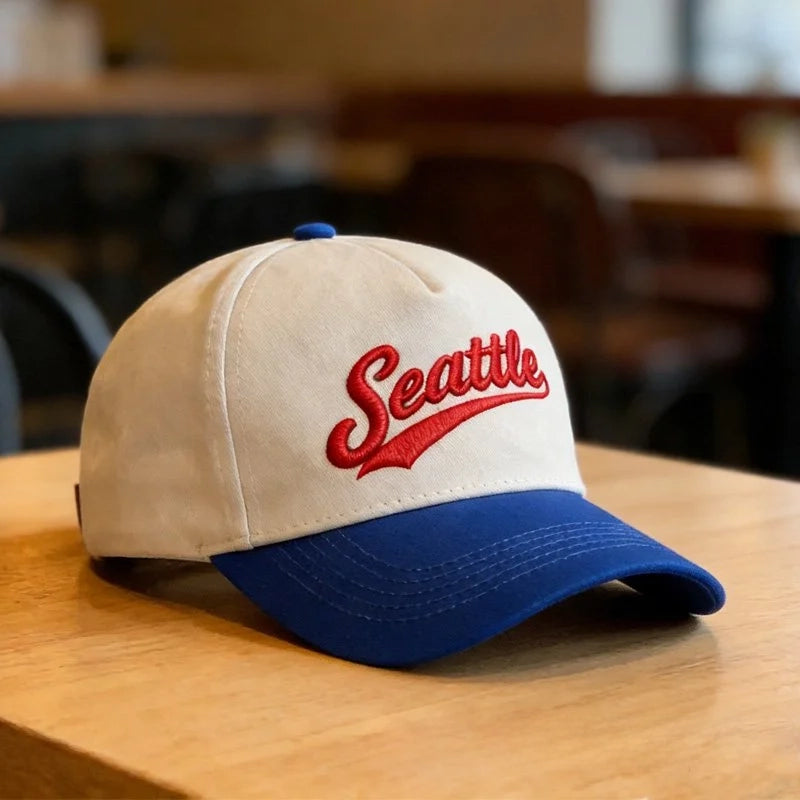 Personalized Custom Text Embroidery Cap Vintage Style Seattle Hat