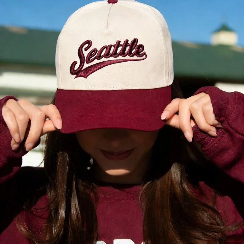Personalized Custom Text Embroidery Cap Vintage Style Seattle Hat