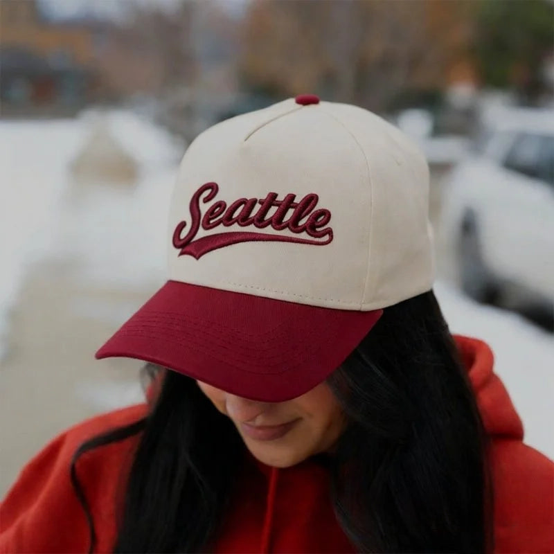 Personalized Custom Text Embroidery Cap Vintage Style Seattle Hat