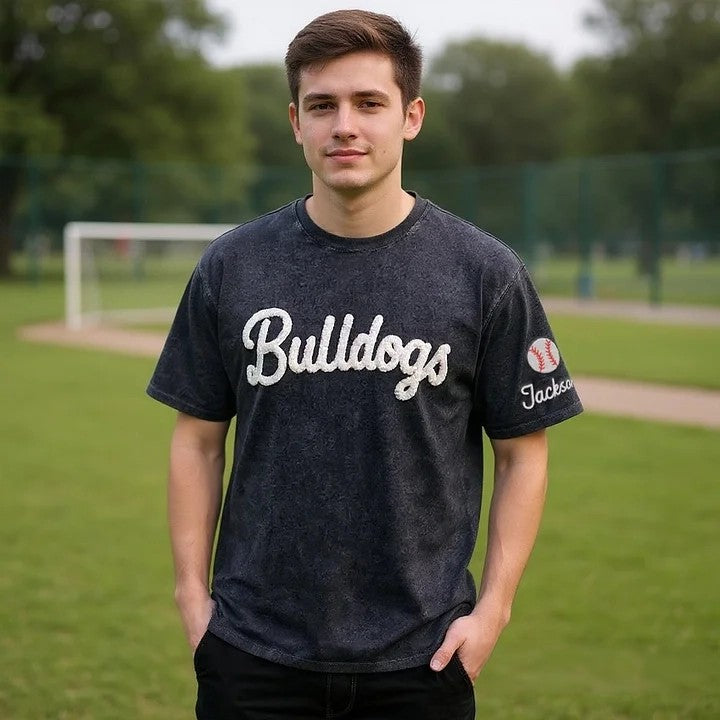 Personalized Chenille YARN EMBROIDERED Game Day Washed T-shirt