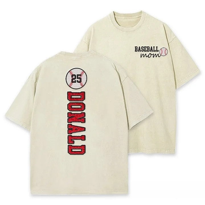 Baseball Mom Washed T-Shirt Glitter Embroidery Name or Team Name Shirt