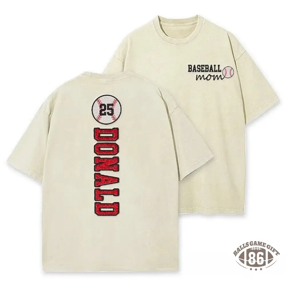 Baseball Mom Washed T-Shirt Glitter Embroidery Name or Team Name Shirt