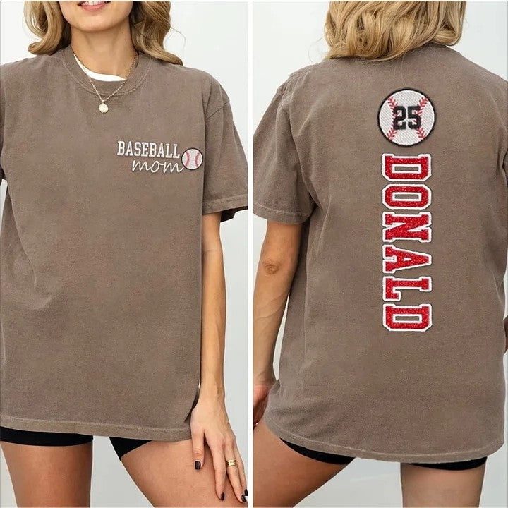 Baseball Mom Washed T-Shirt Glitter Embroidery Name or Team Name Shirt