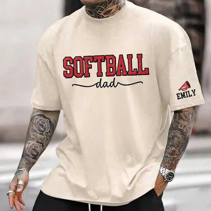 Softball Mom Dad Washed T-Shirt with Glitter Embroidered Side Bow Vintage Softball T-shirt | Gifts for Sports Mom