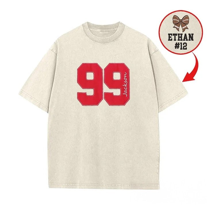Personalized Sports Number Embroidered Washed T-Shirt for Team or Player Gifts for Sports Mom