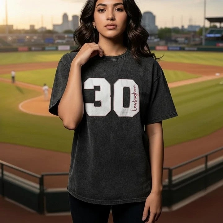 Personalized Sports Number Embroidered Washed T-Shirt for Team or Player Gifts for Sports Mom
