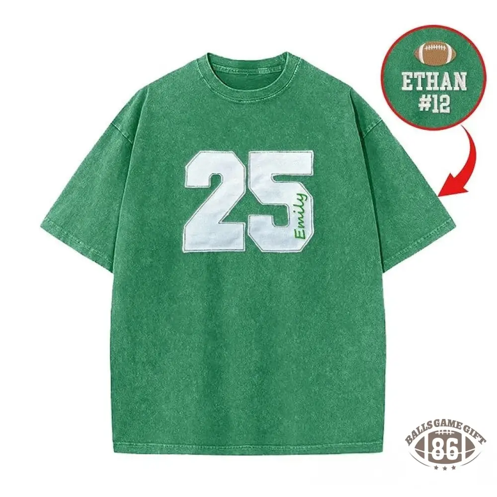 Personalized Sports Number Embroidered Washed T-Shirt for Team or Player Gifts for Sports Mom