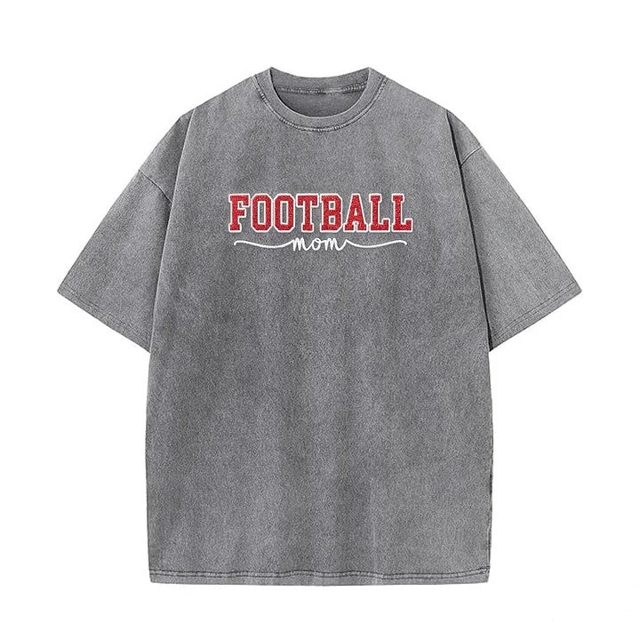 Glitter Embroidered Football Mom Proud Sport Mom Washed T-Shirt | Gifts for Sports Mom