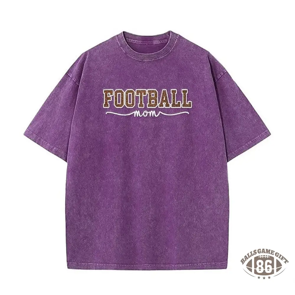 Glitter Embroidered Football Mom Proud Sport Mom Washed T-Shirt | Gifts for Sports Mom