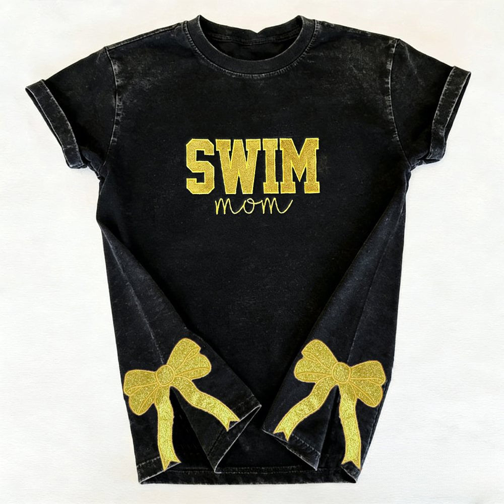 Custom Embroidered Swim Mom Washed T-Shirt Swim Mom Vintage Apparel