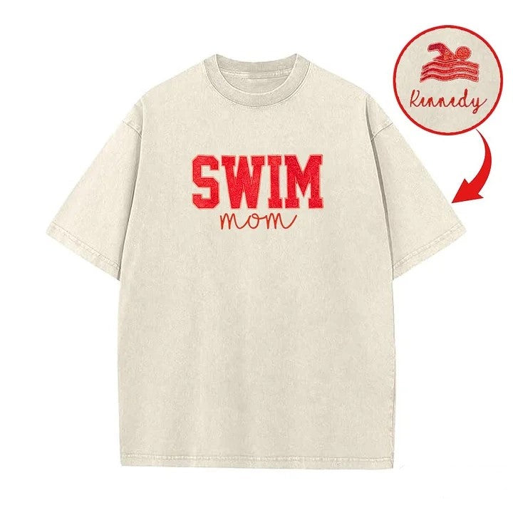 Custom Embroidered Swim Mom Washed T-Shirt Swim Mom Vintage Apparel