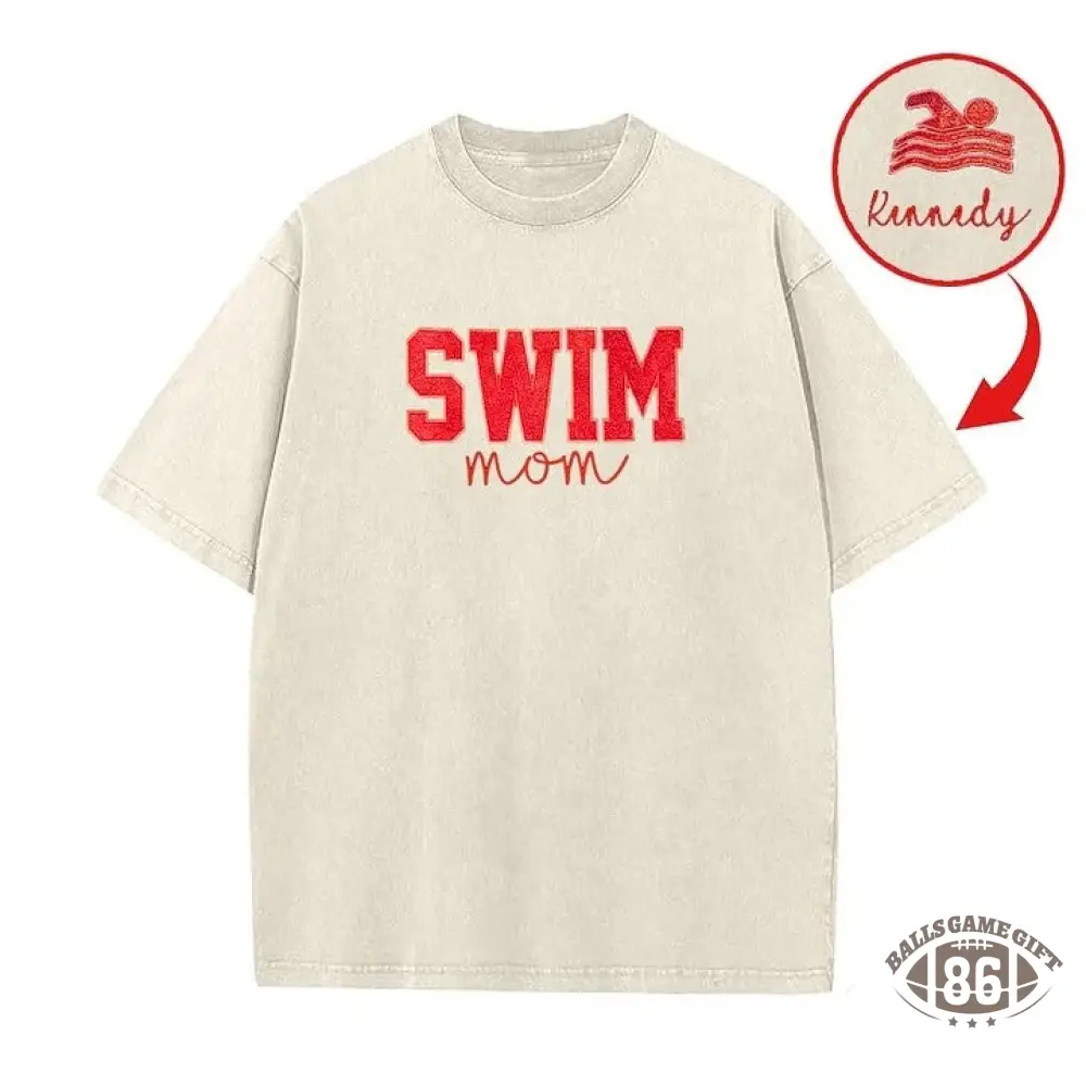 Custom Embroidered Swim Mom Washed T-Shirt Swim Mom Vintage Apparel