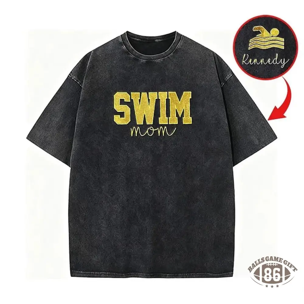 Custom Embroidered Swim Mom Washed T-Shirt Swim Mom Vintage Apparel