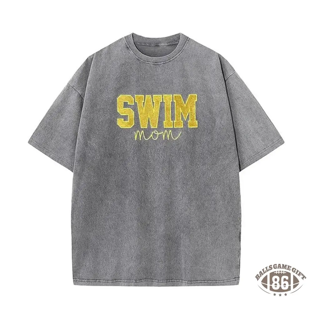 Custom Embroidered Swim Mom Washed T-Shirt Swim Mom Vintage Apparel
