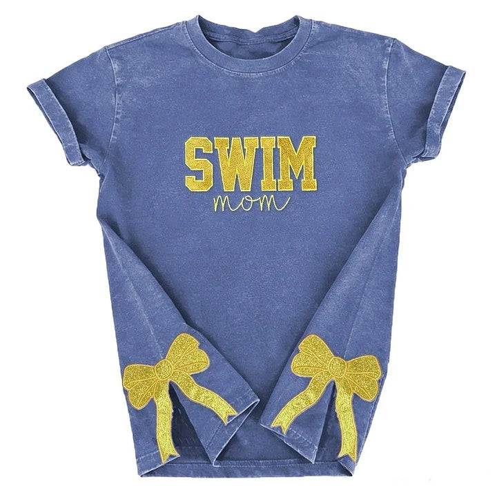 Custom Embroidered Swim Mom Washed T-Shirt Swim Mom Vintage Apparel