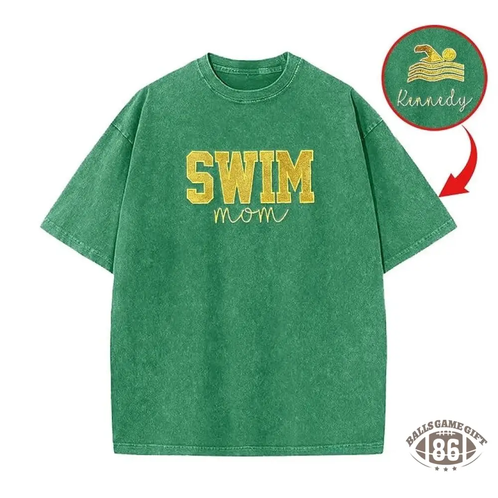 Custom Embroidered Swim Mom Washed T-Shirt Swim Mom Vintage Apparel