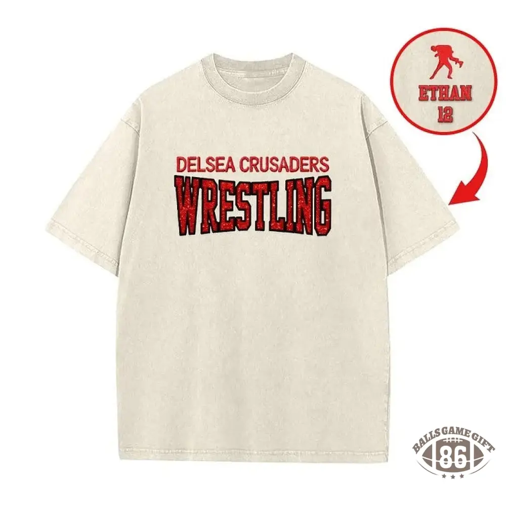 Custom Glitter Wrestling Distressed Sports Team T-shirt with Glitter Side Bow Detail