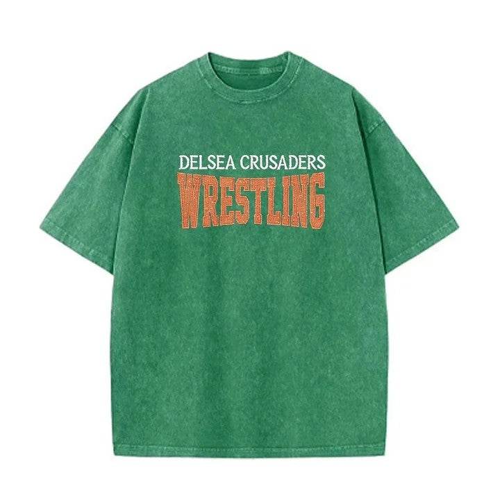 Custom Glitter Wrestling Distressed Sports Team T-shirt with Glitter Side Bow Detail