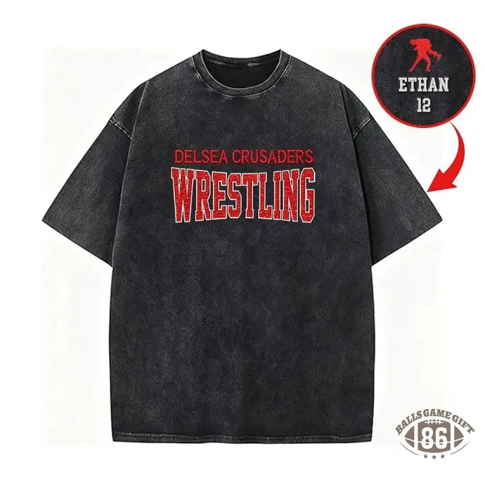 Custom Glitter Wrestling Distressed Sports Team T-shirt with Glitter Side Bow Detail