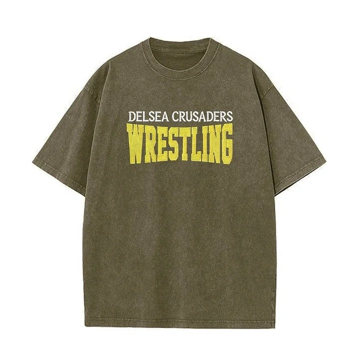 Custom Glitter Wrestling Distressed Sports Team T-shirt with Glitter Side Bow Detail