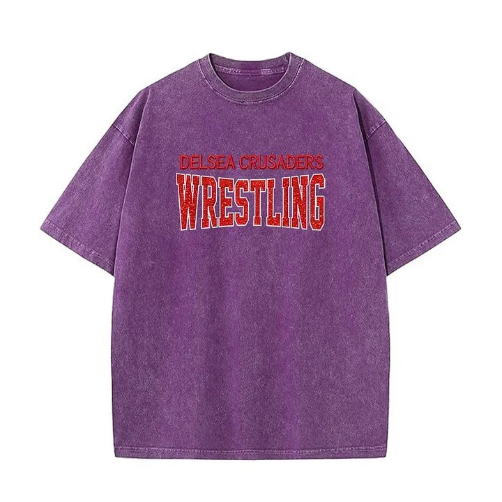 Custom Glitter Wrestling Distressed Sports Team T-shirt with Glitter Side Bow Detail