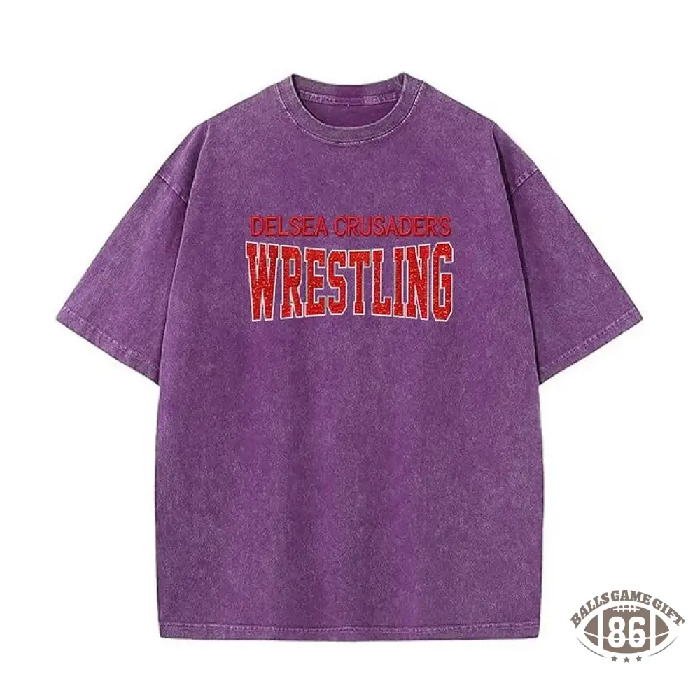 Custom Glitter Wrestling Distressed Sports Team T-shirt with Glitter Side Bow Detail