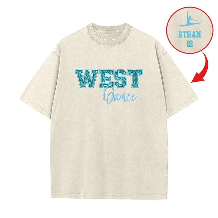 Custom Sequin Dance Distressed Sports Team T-shirt with Sequin Side Bow Detail