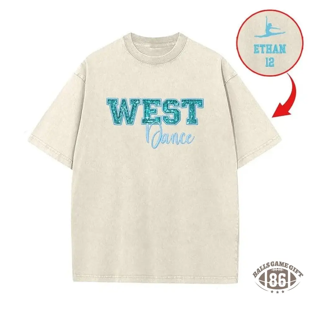 Custom Sequin Dance Distressed Sports Team T-shirt with Sequin Side Bow Detail