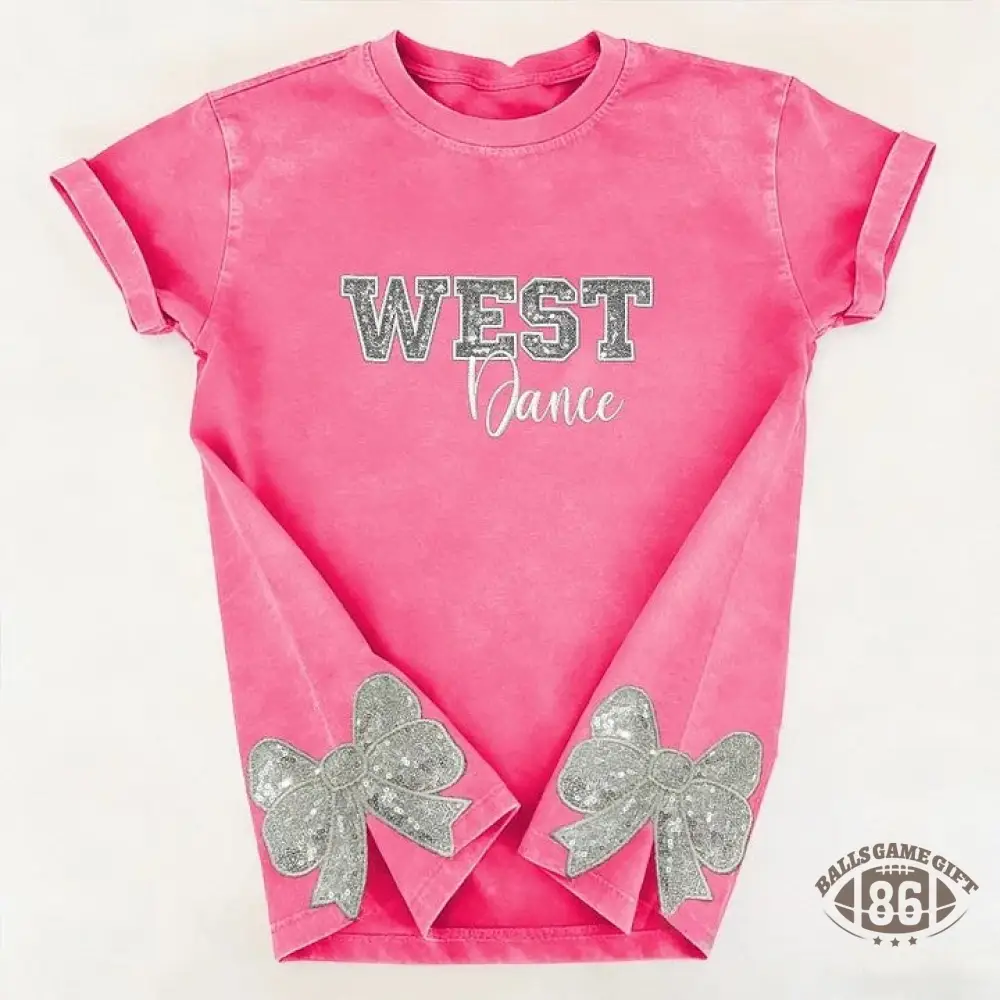 Custom Sequin Dance Distressed Sports Team T-shirt with Sequin Side Bow Detail