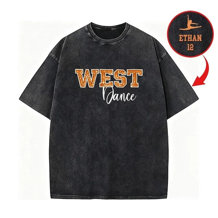 Custom Sequin Dance Distressed Sports Team T-shirt with Sequin Side Bow Detail