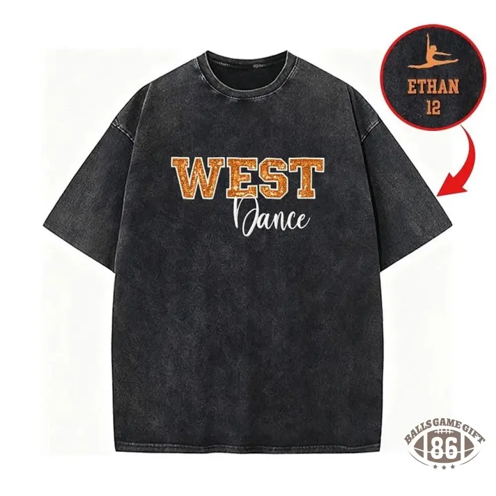 Custom Sequin Dance Distressed Sports Team T-shirt with Sequin Side Bow Detail