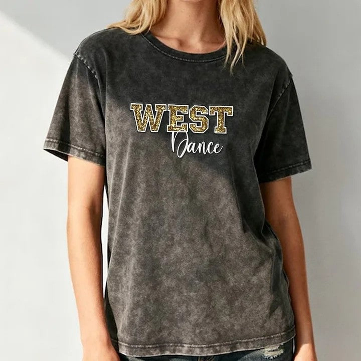 Custom Sequin Dance Distressed Sports Team T-shirt with Sequin Side Bow Detail