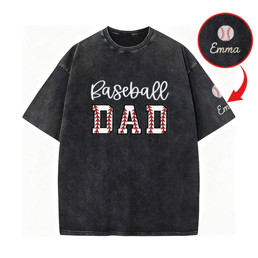 Baseball DAD or MOM Applique Embroidery Personalized Washed T-Shirt Gifts for Sports Mom