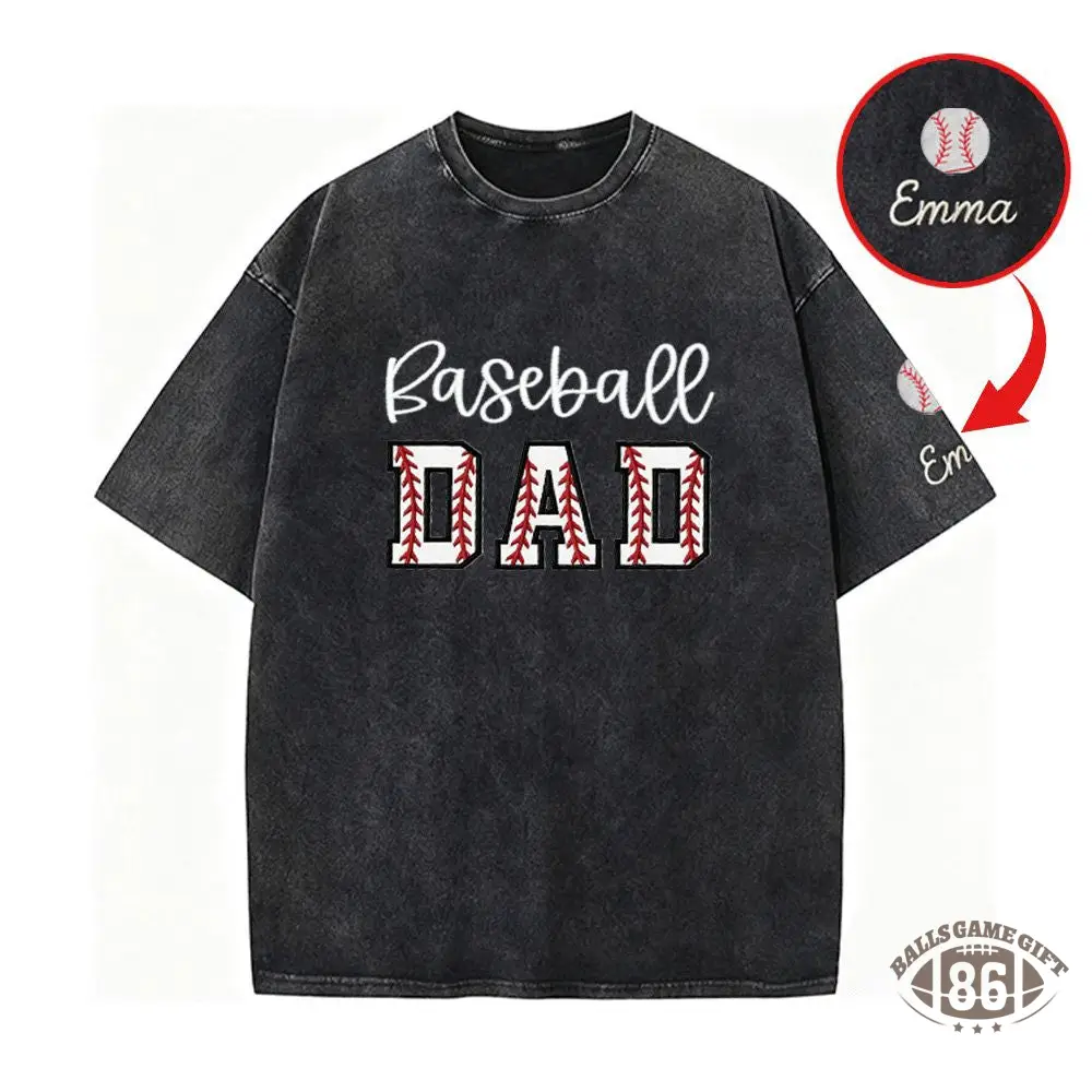 Baseball DAD or MOM Applique Embroidery Personalized Washed T-Shirt Gifts for Sports Mom