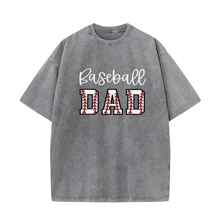 Baseball DAD or MOM Applique Embroidery Personalized Washed T-Shirt Gifts for Sports Mom