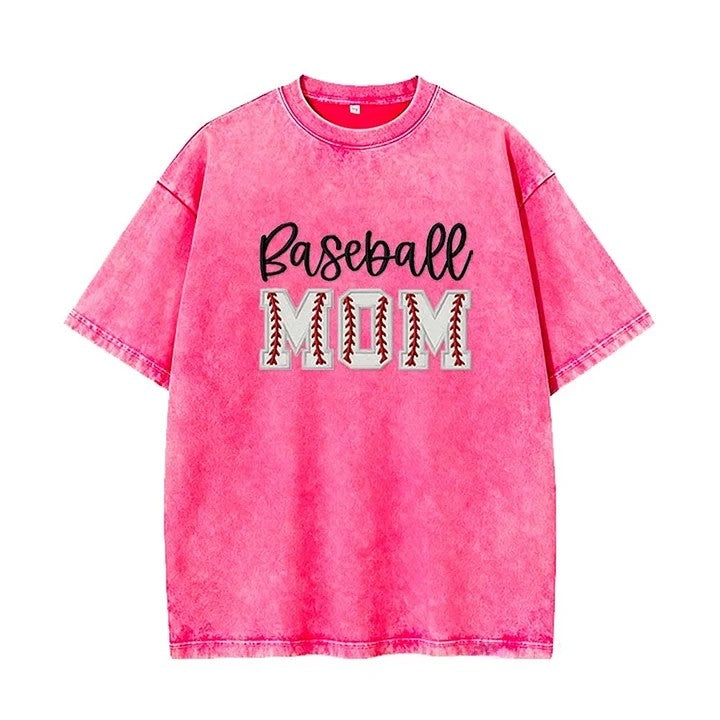 Baseball DAD or MOM Applique Embroidery Personalized Washed T-Shirt Gifts for Sports Mom