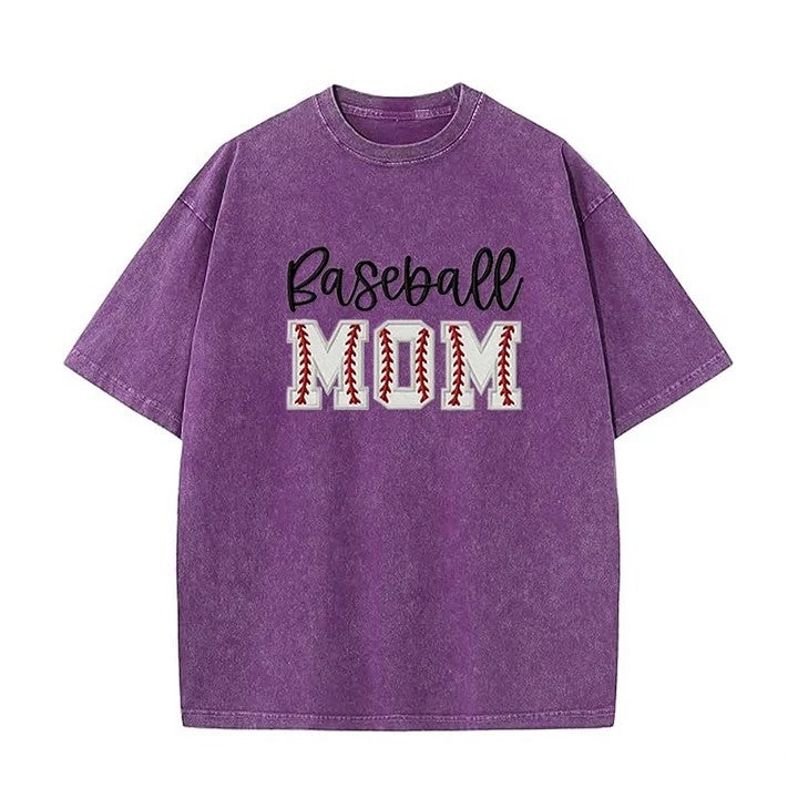 Baseball DAD or MOM Applique Embroidery Personalized Washed T-Shirt Gifts for Sports Mom