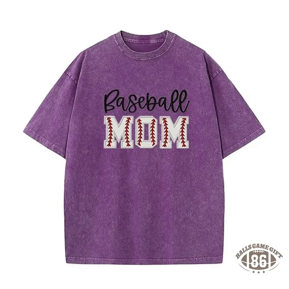 Baseball DAD or MOM Applique Embroidery Personalized Washed T-Shirt Gifts for Sports Mom