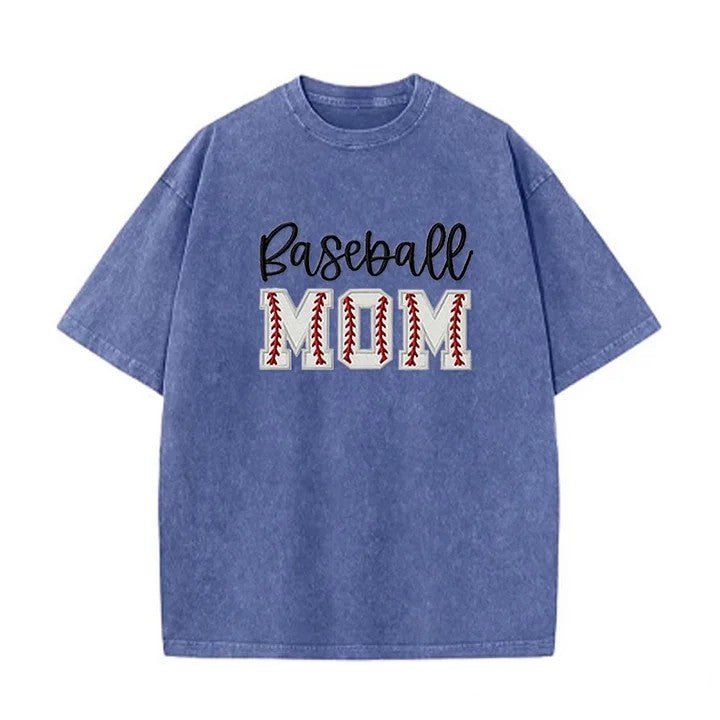Baseball DAD or MOM Applique Embroidery Personalized Washed T-Shirt Gifts for Sports Mom