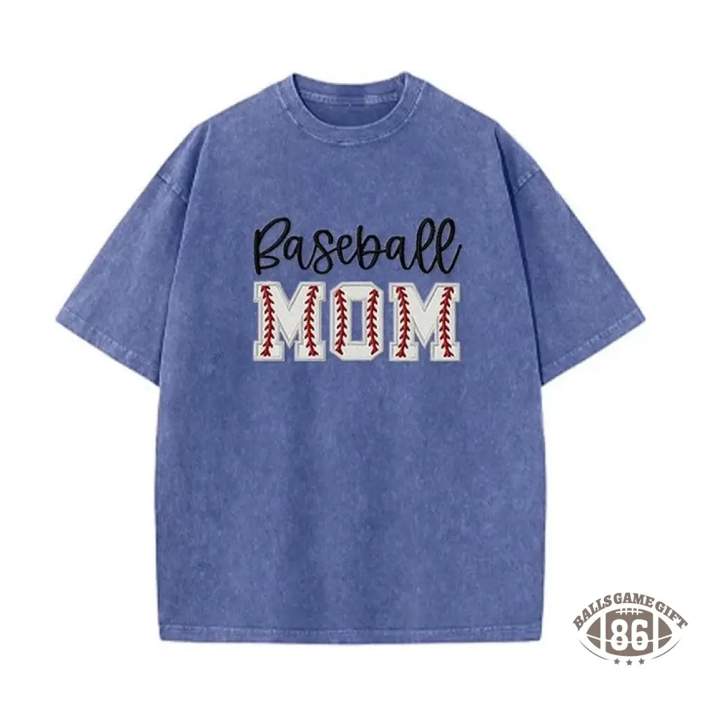 Baseball DAD or MOM Applique Embroidery Personalized Washed T-Shirt Gifts for Sports Mom