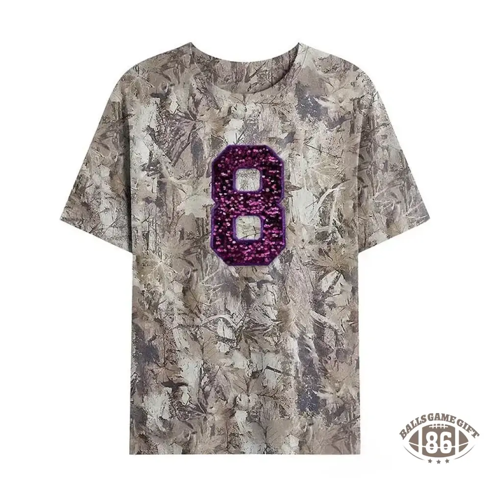 Custom Embroidered Sequin Number Camo T-shirt Sweatshirt and Hoodie