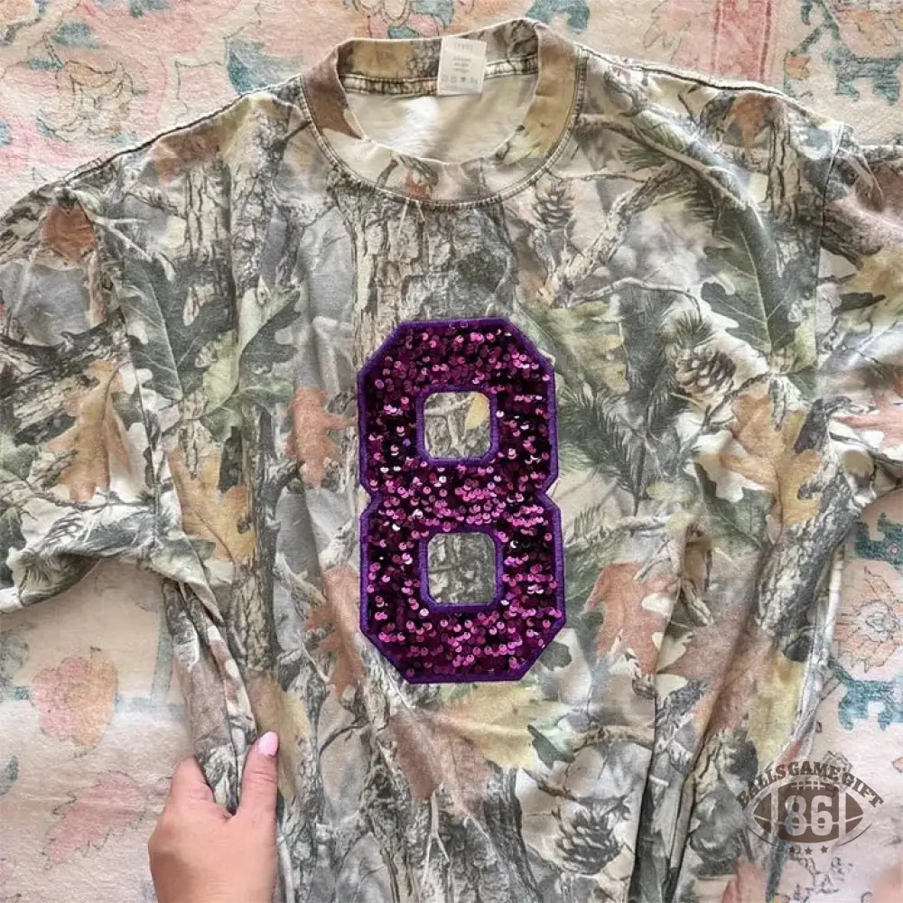 Custom Embroidered Sequin Number Camo T-shirt Sweatshirt and Hoodie