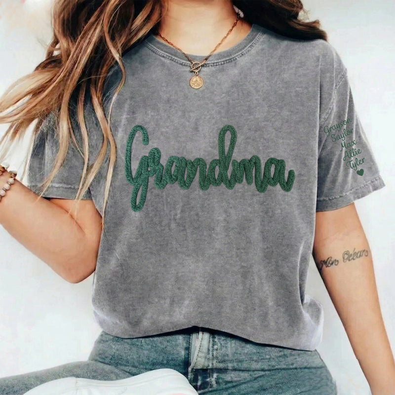 Custom College Chenille Team Name Embroidered Washed T-shirt Gifts for Sports Fans