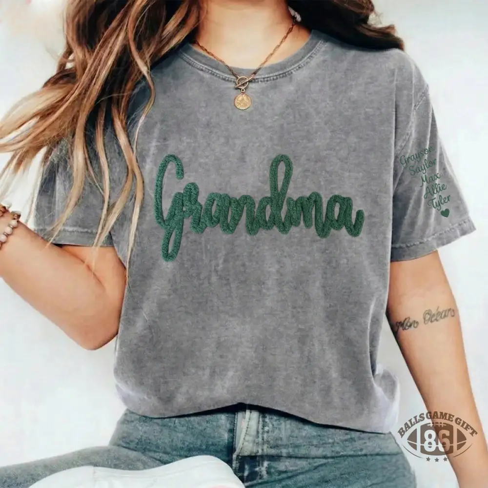 Custom College Chenille Team Name Embroidered Washed T-shirt Gifts for Sports Fans