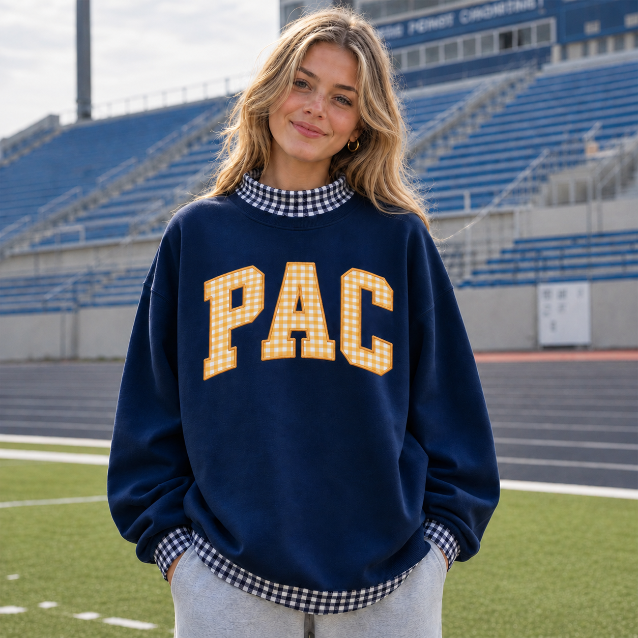 Custom Team Gingham Patchwork Mock Neck Sweatshirt
