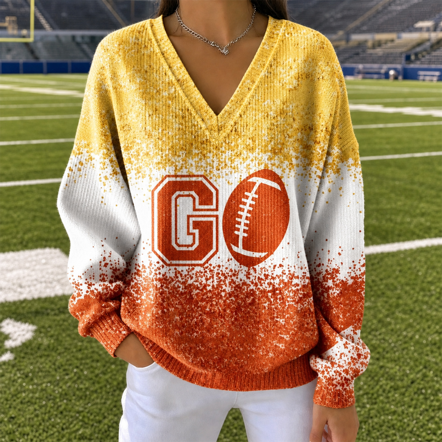 Women's Thanksgiving Game Day Turkey Print Plaid Patchwork Sweatshirt, Relaxed Fit Fall Football Pullover