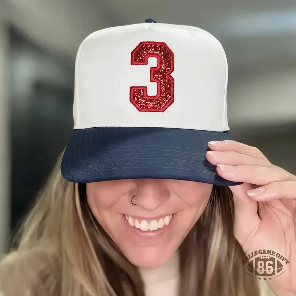 Glitter Sports Hat Custom Number or Letter Game Day Baseball Cap