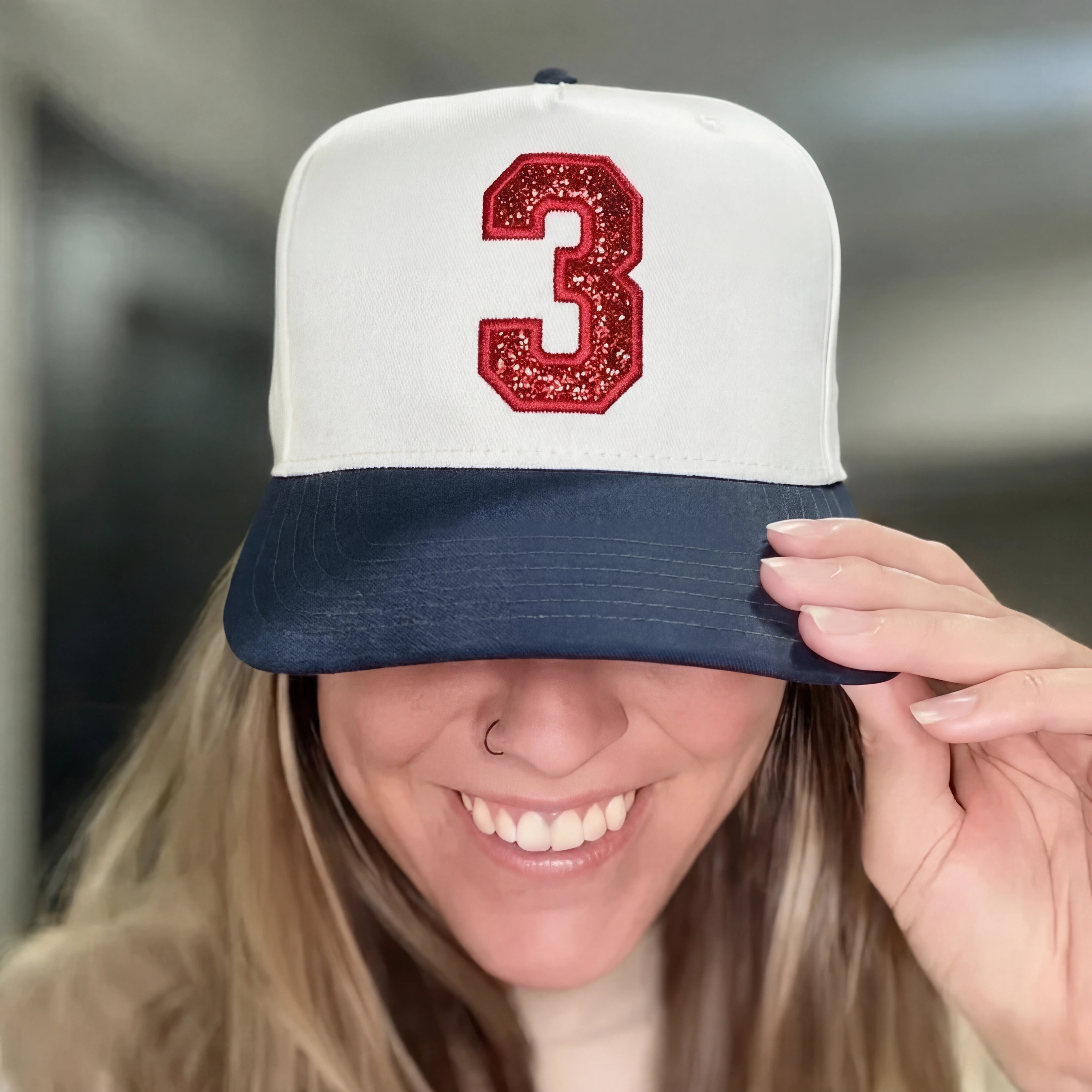 Glitter Sports Hat Custom Number or Letter Game Day Baseball Cap