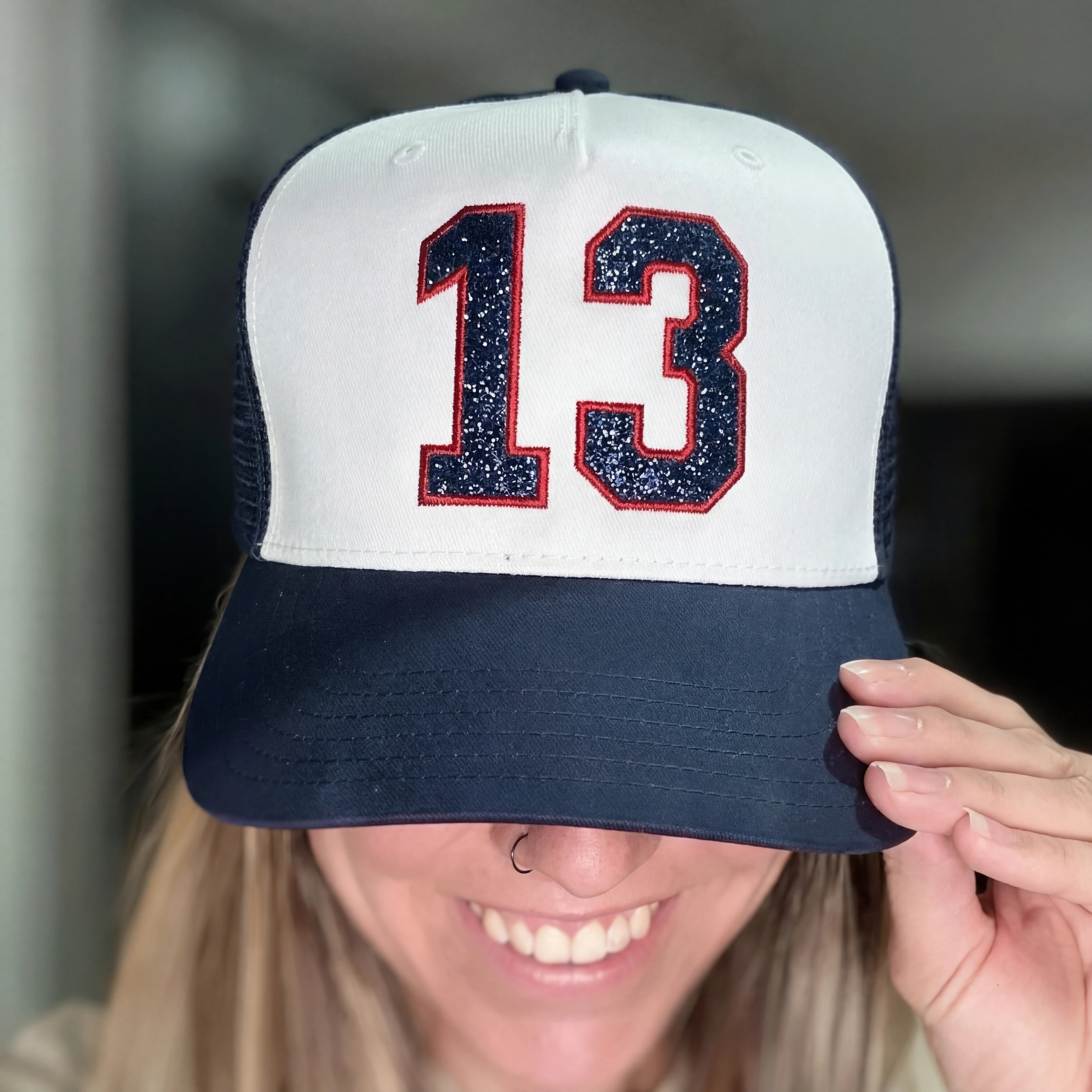 Glitter Sports Hat Custom Number or Letter Game Day Baseball Cap